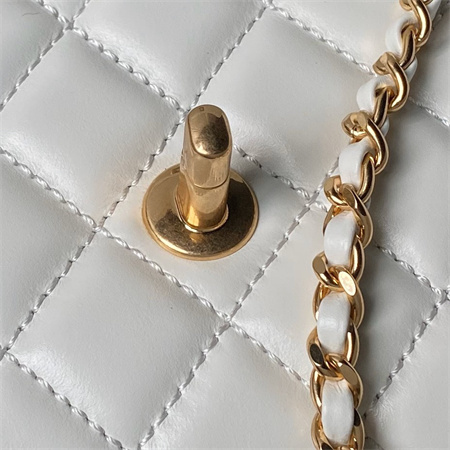 Chanel Mini Coco Handle Bag Shinny Calfskin Aged Gold Metal White AS2215