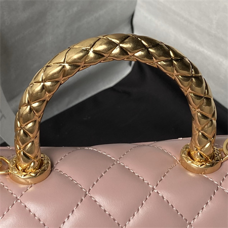 Chanel Mini Coco Handle Bag Shinny Calfskin Aged Gold Metal Pink AS2215
