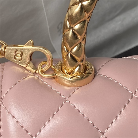 Chanel Mini Coco Handle Bag Shinny Calfskin Aged Gold Metal Pink AS2215