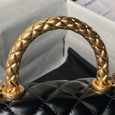 Chanel Mini Coco Handle Bag Shinny Calfskin Aged Gold Metal Black AS2215