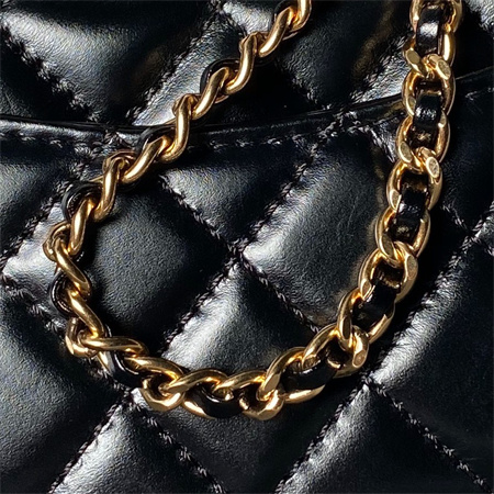 Chanel Mini Coco Handle Bag Shinny Calfskin Aged Gold Metal Black AS2215