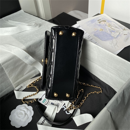 Chanel Mini Coco Handle Bag Shinny Calfskin Aged Gold Metal Black AS2215