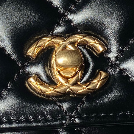 Chanel Mini Coco Handle Bag Shinny Calfskin Aged Gold Metal Black AS2215