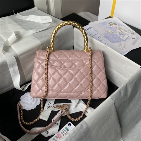 Chanel Small Coco Handle Bag Shinny Calfskin Aged Gold Metal Black A92990