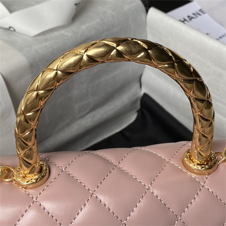 Chanel Small Coco Handle Bag Shinny Calfskin Aged Gold Metal Black A92990