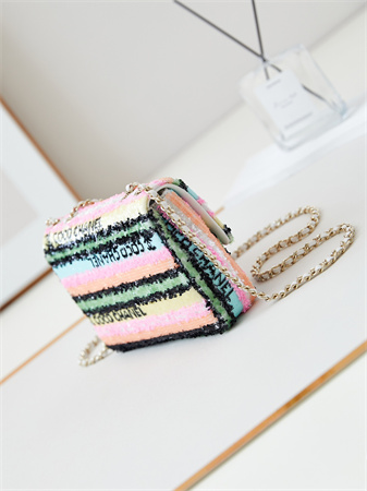 Chanel Mini Flap Bag Sequins & Gold-Tone Metal Multicolors AS3269