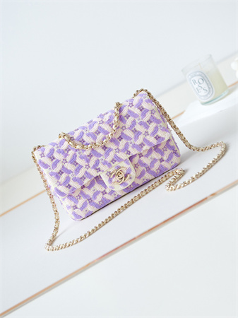 Chanel Mini Flap Bag Sequins & Gold-Tone Metal White,Purple AS3965