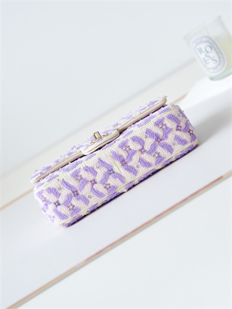 Chanel Mini Flap Bag Sequins & Gold-Tone Metal White,Purple AS3965