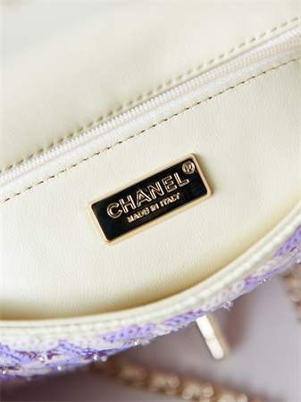 Chanel Mini Flap Bag Sequins & Gold-Tone Metal White,Purple AS3965