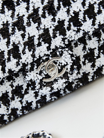 Chanel Evening Bag Sequins & Silver-Tone Metal Black and White AS4297