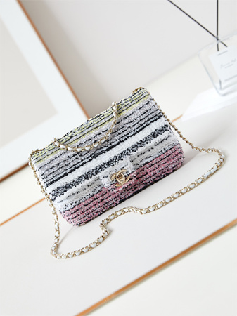 Chanel Clutch Sequins & Gold-Tone Metal White, Black, Pink & Yellow AS4561
