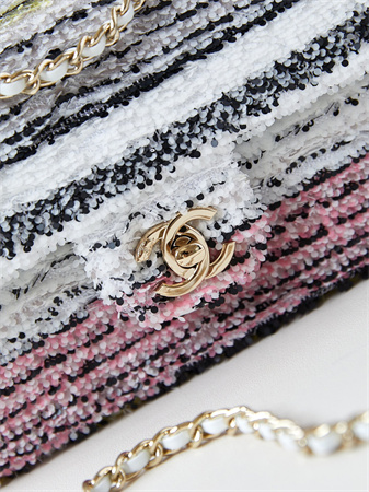 Chanel Clutch Sequins & Gold-Tone Metal White, Black, Pink & Yellow AS4561