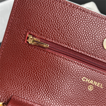 Cha.nel Wallet On Chain Grained Calfskin Gold Tone Metal Burgundy AP0250