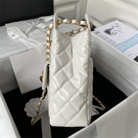 Chanel Hobo Bag Shinny Calfskin Gold Tone Metal White AS3690