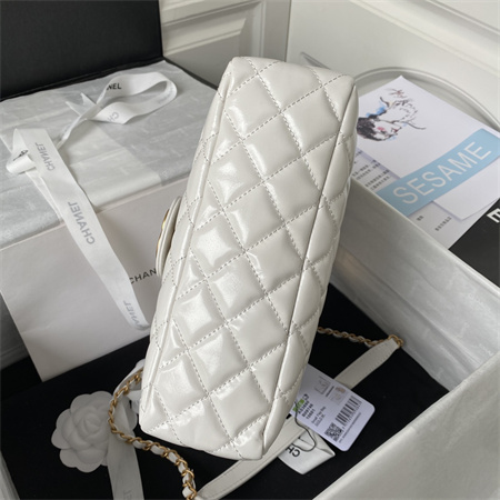 Chanel Hobo Bag Shinny Calfskin Gold Tone Metal White AS3690