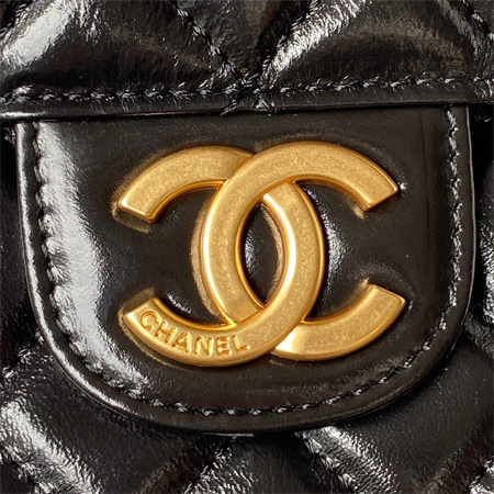 Chanel Hobo Bag Shinny Calfskin Gold Tone Metal Black AS3690