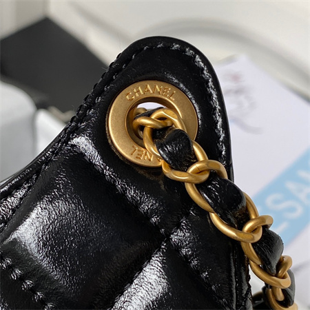 Chanel Hobo Bag Shinny Calfskin Gold Tone Metal Black AS3690