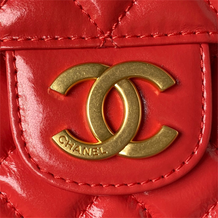 Chanel Hobo Bag Shinny Calfskin Gold Tone Metal Red AS3690