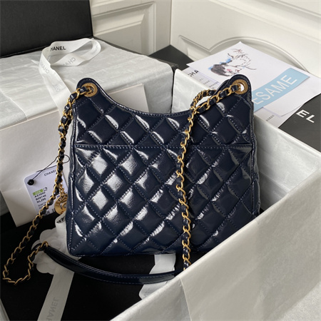Chanel Hobo Bag Shinny Calfskin Gold Tone Metal Navy AS3690