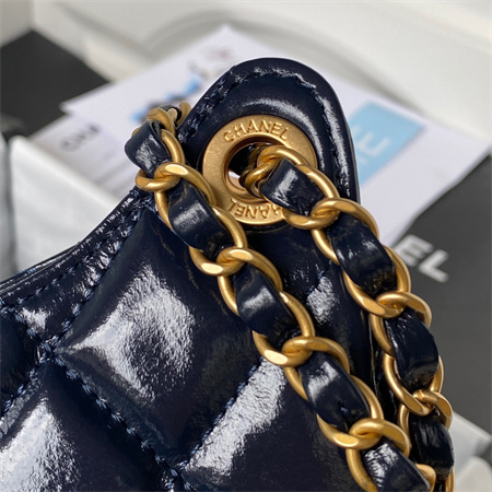 Chanel Hobo Bag Shinny Calfskin Gold Tone Metal Navy AS3690