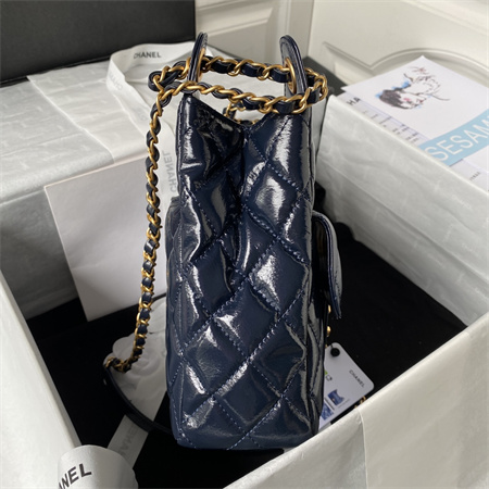Chanel Hobo Bag Shinny Calfskin Gold Tone Metal Navy AS3690