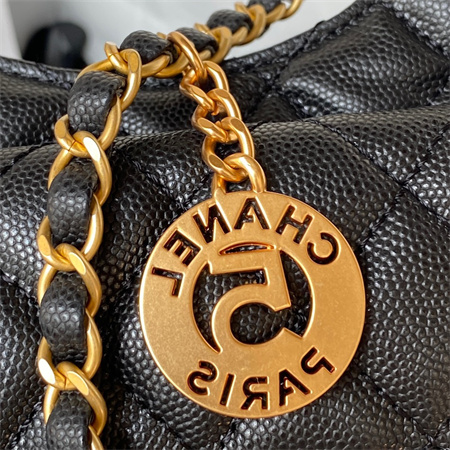 Chanel Small Hobo Bag Grained Calfskin Gold Tone Metal Black AS3710