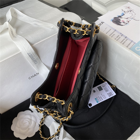 Chanel Small Hobo Bag Grained Calfskin Gold Tone Metal Black AS3710