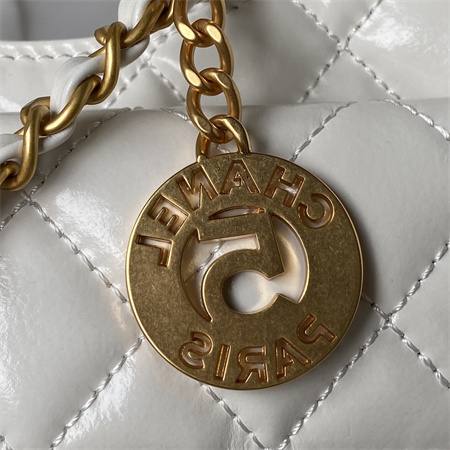 Chanel Small Hobo Bag Shinny Calfskin Gold Tone Metal White AS3710