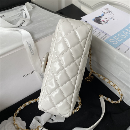 Chanel Small Hobo Bag Shinny Calfskin Gold Tone Metal White AS3710