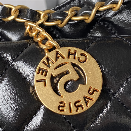 Chanel Small Hobo Bag Shinny Calfskin Gold Tone Metal Black AS3710