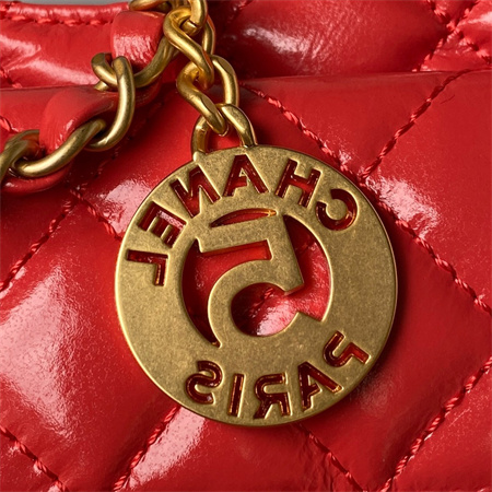 Chanel Small Hobo Bag Shinny Calfskin Gold Tone Metal Red AS3710