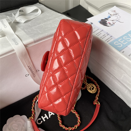 Chanel Small Hobo Bag Shinny Calfskin Gold Tone Metal Red AS3710