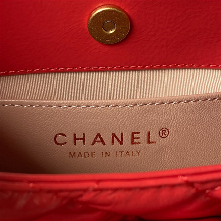 Chanel Small Hobo Bag Shinny Calfskin Gold Tone Metal Red AS3710