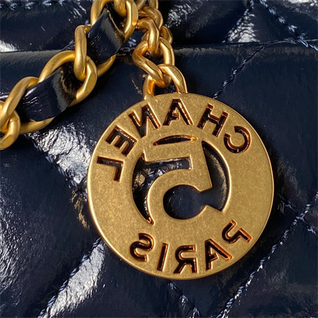 Chanel Small Hobo Bag Shinny Calfskin Gold Tone Metal Navy AS3710