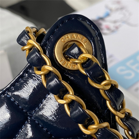 Chanel Small Hobo Bag Shinny Calfskin Gold Tone Metal Navy AS3710