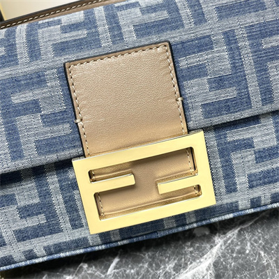 Fen.di BAGUETTE Mini Bag Light Blue FF Denim Fabric Bag