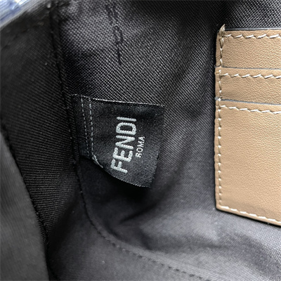 Fen.di Baguette Pouch With Chain Light Blue FF Denim Fabric