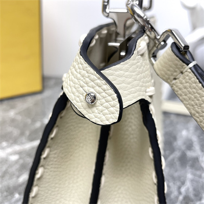 Fen.di Peekaboo ISeeU Petite Cuoio Romano Leather Cream Selleria bag with 306 hand-sewn topstitches
