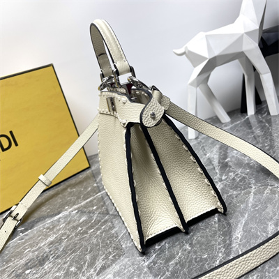 Fen.di Peekaboo ISeeU Petite Cuoio Romano Leather Cream Selleria bag with 306 hand-sewn topstitches