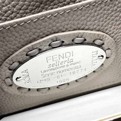 Fen.di Peekaboo ISeeU Petite Cuoio Romano Leather Dove Grey Selleria bag with 306 hand-sewn topstitches