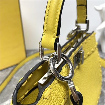 Fen.di Peekaboo ISeeU Petite Cuoio Romano Leather Yellow Selleria bag with 306 hand-sewn topstitches