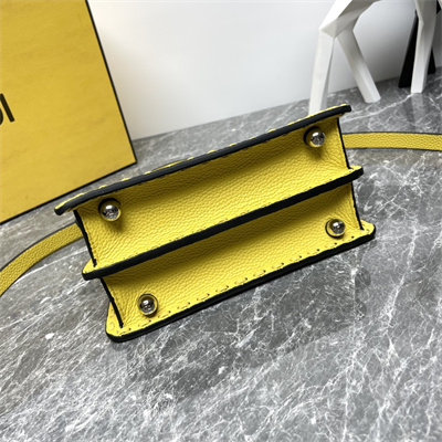 Fen.di Peekaboo ISeeU Petite Cuoio Romano Leather Yellow Selleria bag with 306 hand-sewn topstitches