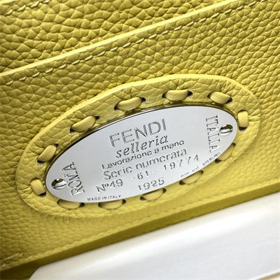 Fen.di Peekaboo ISeeU Petite Cuoio Romano Leather Yellow Selleria bag with 306 hand-sewn topstitches