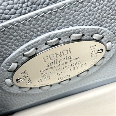 Fen.di Peekaboo ISeeU Petite Cuoio Romano Leather Light Blue Selleria bag with 306 hand-sewn topstitches