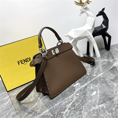 Fen.di Peekaboo ISeeU Petite Cuoio Romano Leather Selleria bag with 306 hand-sewn topstitches