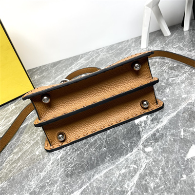 Fen.di Peekaboo ISeeU Petite Cuoio Romano Leather Brown Selleria bag with 306 hand-sewn topstitches