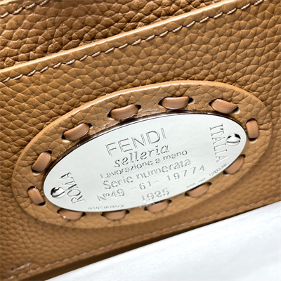 Fen.di Peekaboo ISeeU Petite Cuoio Romano Leather Brown Selleria bag with 306 hand-sewn topstitches