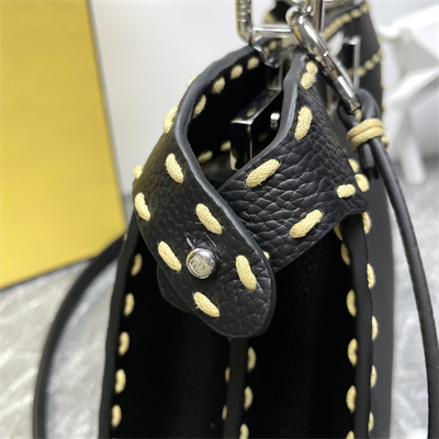 Fen.di Peekaboo ISeeU Small Cuoio Romano leatherSelleria bag with 556 hand-sewn topstitches