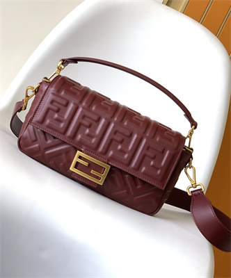 Fen.di BAGUETTE Bag Burgundy Nappa Leather With FF Motif