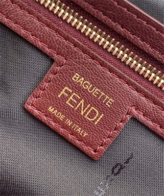 Fen.di BAGUETTE Bag Burgundy Nappa Leather With FF Motif